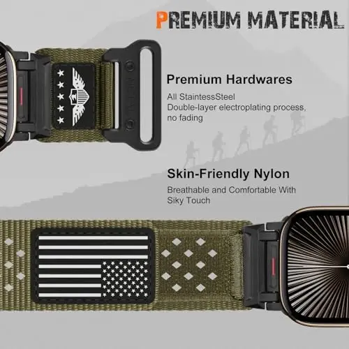 Прочный нейлоновый ремешок для Apple Watch Ultra 2, мужские ремешки 49 мм, 46 мм, 45 мм, 44 мм, 42 мм, дышащий ремешок на запястье с флагом в звездах и полосах, спортивный ремешок для тренировок для iWatch Bands Ultra Series 10 9 8 7 6 5 4 3 SE/Ultra2 - 3