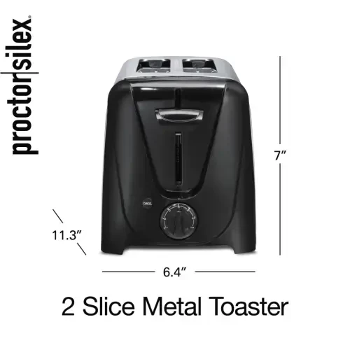 Proctor Silex 2 Slice Toaster, Built-In Cord Wrap, 7 Toast Shades, Auto Shutoff, Cancel Button, Silver and Black - 8