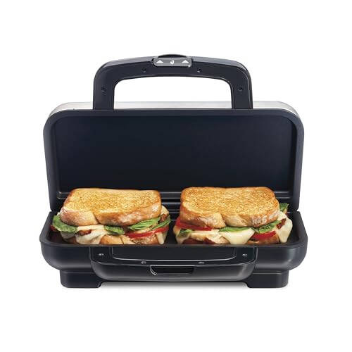 Proctor Silex Deluxe Hot Sandwich Maker yengil tozalanadigan mustahkam yapishqoqqa qarshi keramika plastinkalar bilan, 2 tagacha Grilled Cheese, Ruebens, Tortas yoki Subs sig'adi, Zanglamaydigan po'lat (25415PS) - 1