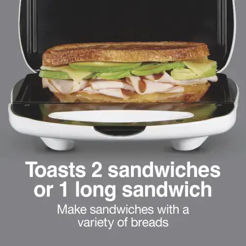 Proctor Silex Sandwich Maker, Nonstick Surface, Compact, Easy to Store, White, 25401 - 3