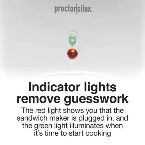 Proctor Silex Sandwich Maker, Nonstick Surface, Compact, Easy to Store, White, 25401 - 6