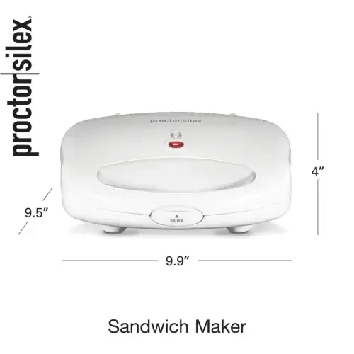 Proctor Silex Sandwich Maker, Nonstick Surface, Compact, Easy to Store, White, 25401 - 8