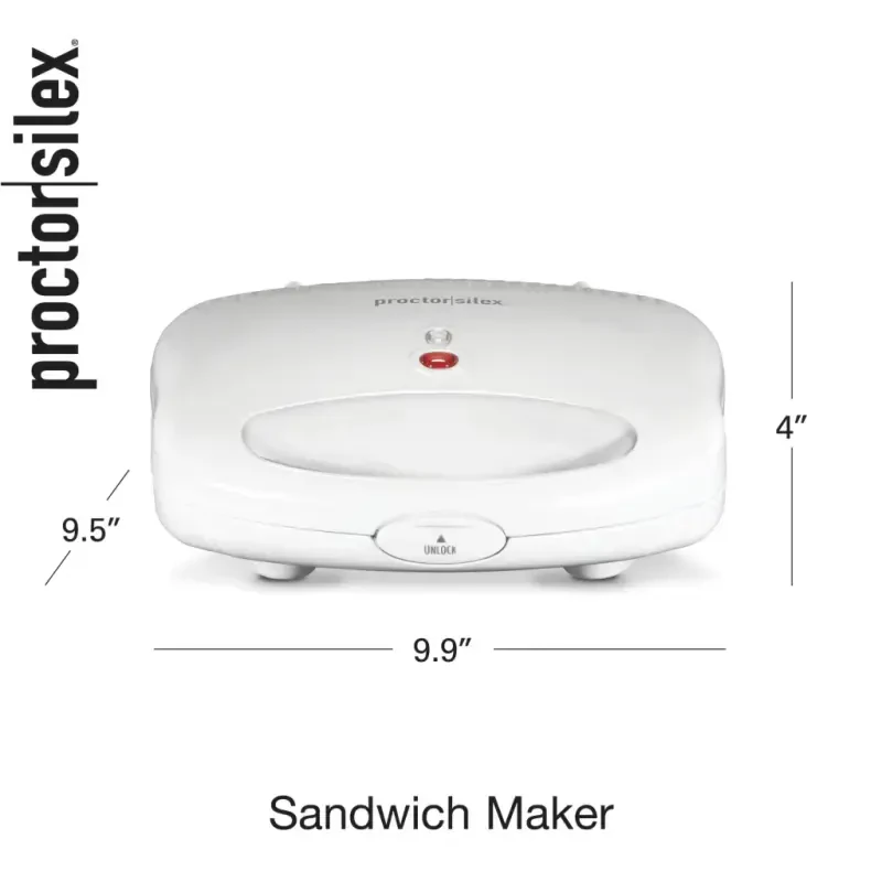 Proctor Silex Sandwich Maker, Nonstick Surface, Compact, Easy to Store, White, 25401 - 8