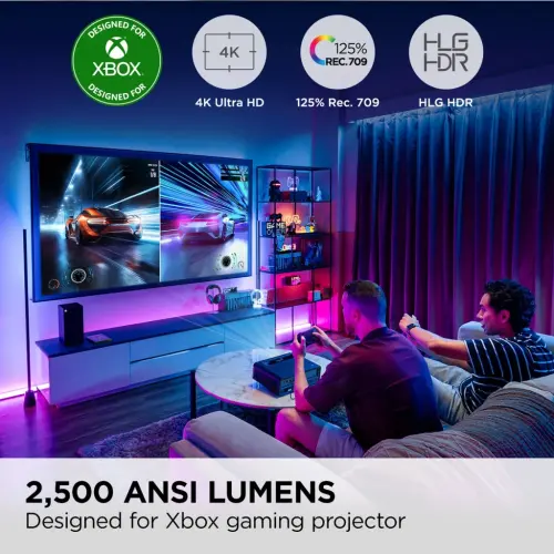 Проектор ViewSonic X1-4KPRO UHD 4K LED, предназначенный для Xbox со встроенными Google TV и Netflix, 2500 люмен, H / V Keystone, регулировка 4 углов, 1,3-кратный оптический зум для интеллектуального домашнего кинотеатра - Высокая динамика - VIEWSONIC (1)