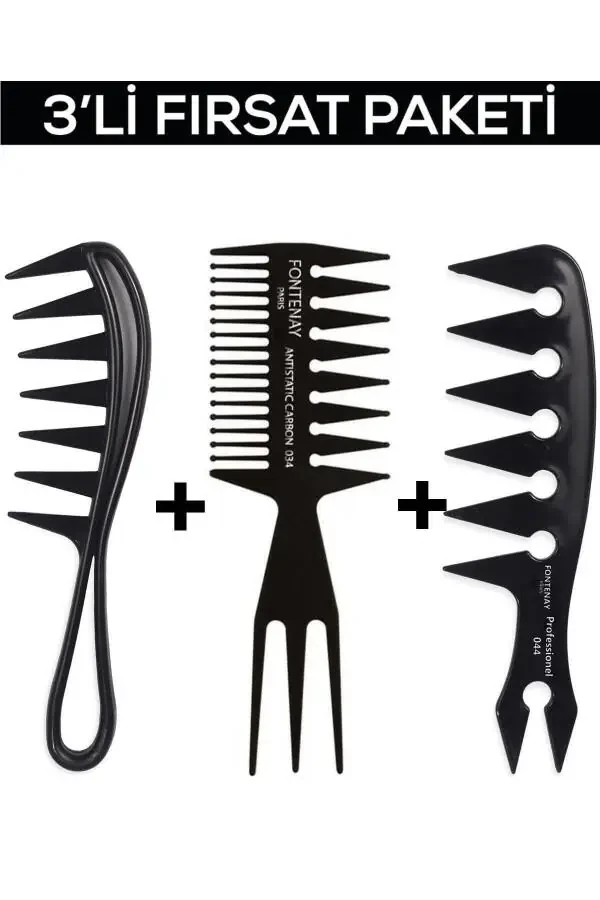 Professional Anti-Static Comb Shape Comb Set 3 Pack - 1