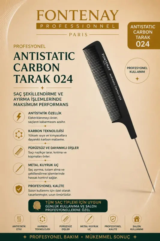 Professional Antistatic Carbon Comb 024 - FONTENAY