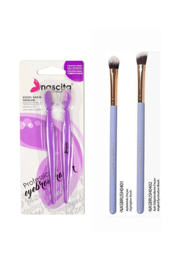 Professional Eyebrow Razor Duo + Eye Makeup Brush Set - 1