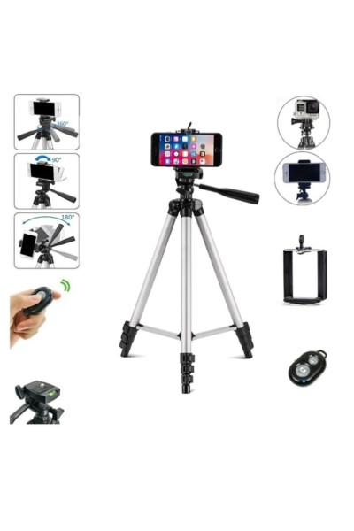 Professional Foto va Video Tasvirga Olish uchun masofadan boshqarish pultli Tripod, 106 Sm Tripod Telefon Tutqichi - 2