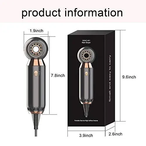 Professional Hair Dryer 800W Lightweight & Compact Blow Dryer Powerful Flow Hair Dryers for Travel and Home Concentrator Nozzle Gray - 7