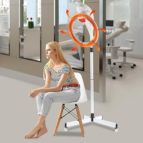 Professional Hairdryer Height Adjustable Stand Up Hair Dryer, 360°Orbiting Rotating Hair Processor Hair Dyeing,Salon Standing Hair Dryer with Wheels for Beauty Salon Home Spa (White) - 2