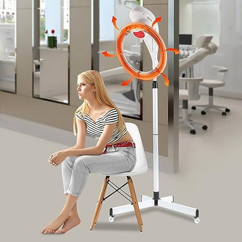 Professional Hairdryer Height Adjustable Stand Up Hair Dryer, 360°Orbiting Rotating Hair Processor Hair Dyeing,Salon Standing Hair Dryer with Wheels for Beauty Salon Home Spa (White) - 2