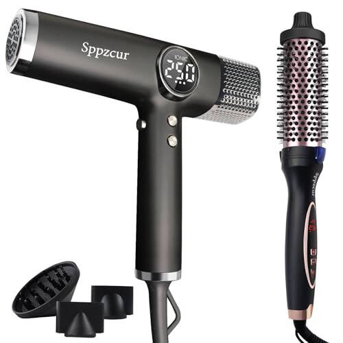 Professional High Speed Hair Dryer with Diffuser and Thermal Brush 1.25inch - 1