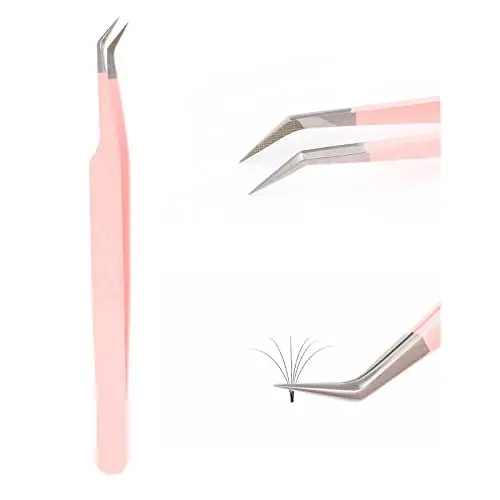 Professional Lash Extension Tweezers - Curved Fiber Tip Eyelash Tweezers for Volume Fans - 1