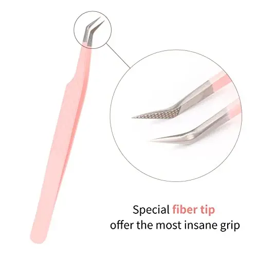 Professional Lash Extension Tweezers - Curved Fiber Tip Eyelash Tweezers for Volume Fans - 3