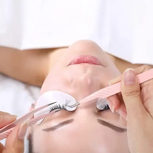 Professional Lash Extension Tweezers - Curved Fiber Tip Eyelash Tweezers for Volume Fans - 5