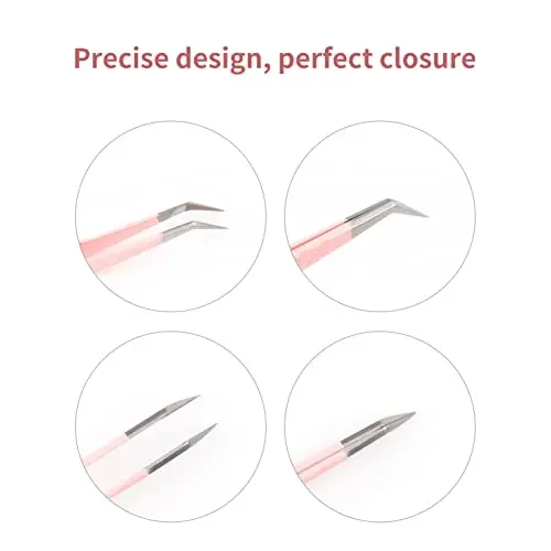 Professional Lash Extension Tweezers - Curved Fiber Tip Eyelash Tweezers for Volume Fans - 6