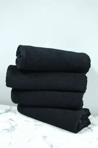 Professional Microfiber Hair Towel for Hairdressers, Dye-Resistant, 50x90 cm, Set of 4 - Black - 4