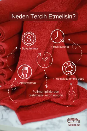 Professional Microfiber Hair Towel for Hairdressers, Dye-Resistant, 50x90 cm, Set of 4 - Red - DENIZLICOTTON (1)