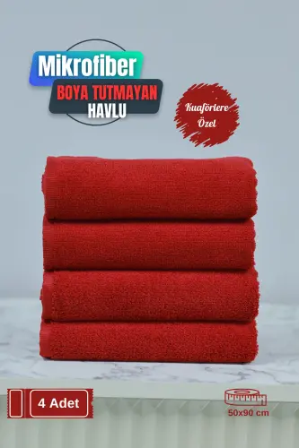 Professional Microfiber Hair Towel for Hairdressers, Dye-Resistant, 50x90 cm, Set of 4 - Red - 1