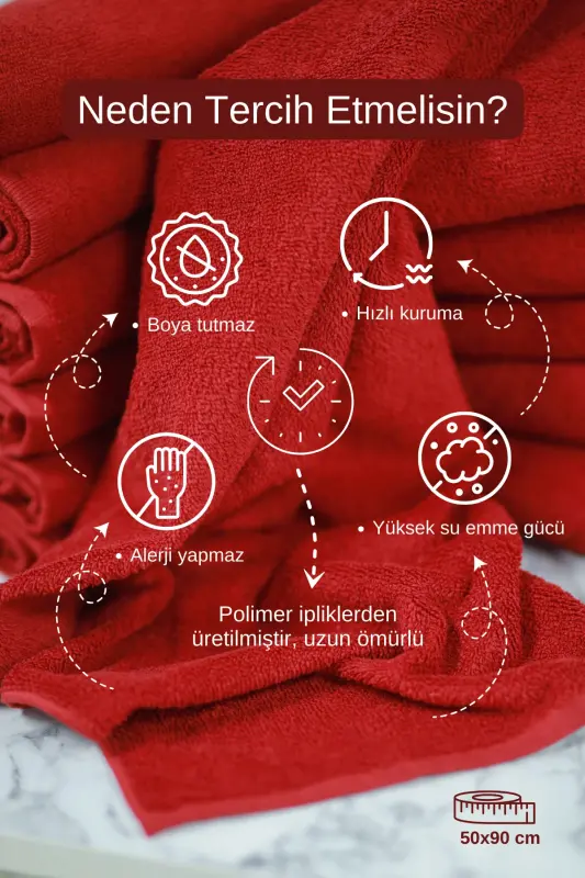 Professional Microfiber Hair Towel for Hairdressers, Dye-Resistant, 50x90 cm, Set of 4 - Red - 2