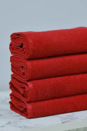 Professional Microfiber Hair Towel for Hairdressers, Dye-Resistant, 50x90 cm, Set of 4 - Red - 4