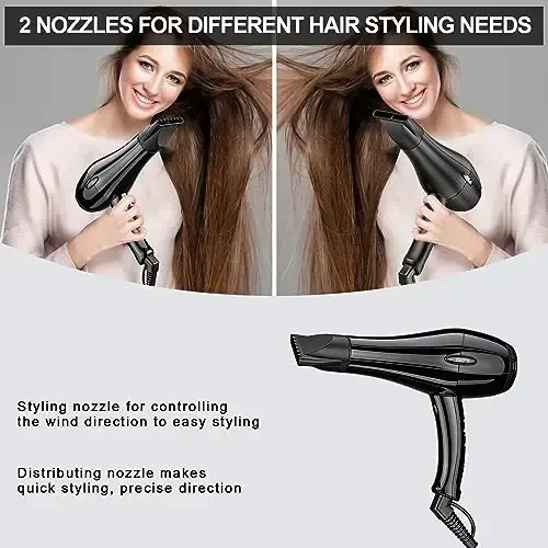 Professional Salon Hair Dryer, Blow Dryer Active Oxygen Negative ions Dryer with AttacModazoneents for Fast Drying for Family, Low Noise (Mirror Black, 2 Accessories) - 6