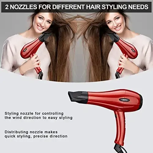 Professional Salon Soch Quritgich, Fen Aktiv Kislorodli Manfiy Ionli Soch Quritgich 2 AttacModazoneentli, Sovuq Zarba Tugmasi Oila uchun Tez Quritish uchun Past shovqin, Past shovqin (Oyna Qizil) - 6