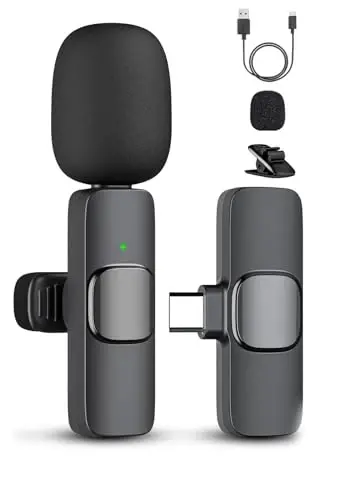 Professional simsiz lavalier mikrofon iPhone 15 (yuqorida) va Android USB-C qurilmasi uchun, simsiz ko'p yo'nalishli qisqichli mikrofon, intervyu video podcast vlog YouTube uchun Plug-Play mikrofon - MODAZONE