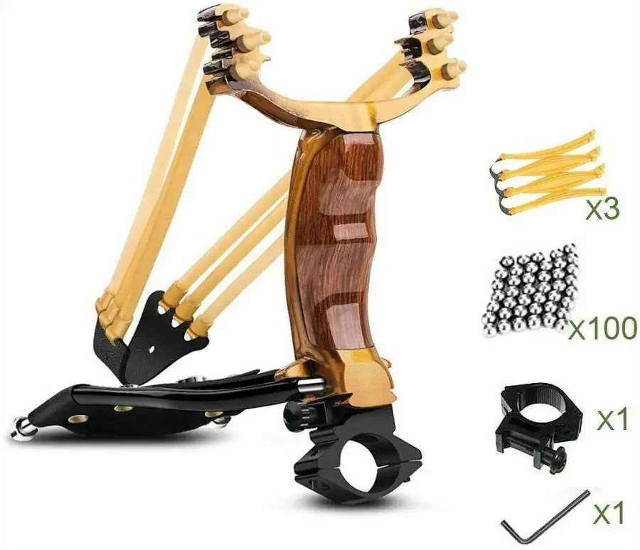 Professional Slingshot Kit for Adults, Outdoor High Velocity Catapult Fish Hunting Slingshot with 100 Ammo Balls and 3 Rubber Bands - Brown - 1