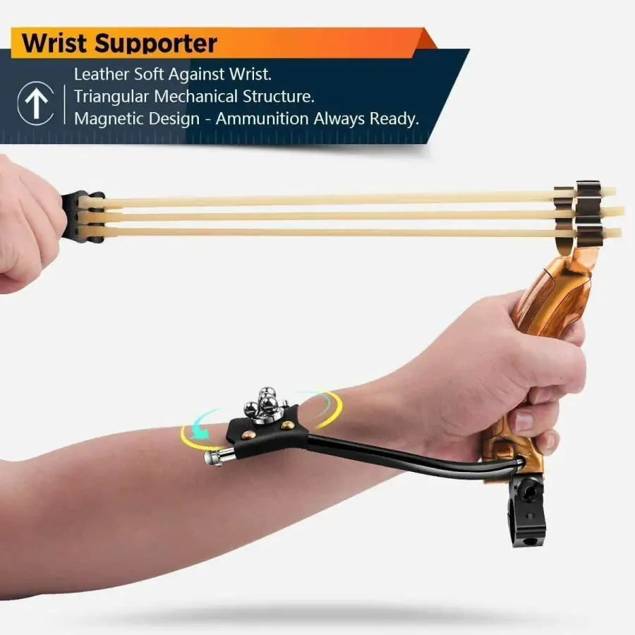 Professional Slingshot Kit for Adults, Outdoor High Velocity Catapult Fish Hunting Slingshot with 100 Ammo Balls and 3 Rubber Bands - Brown - 2