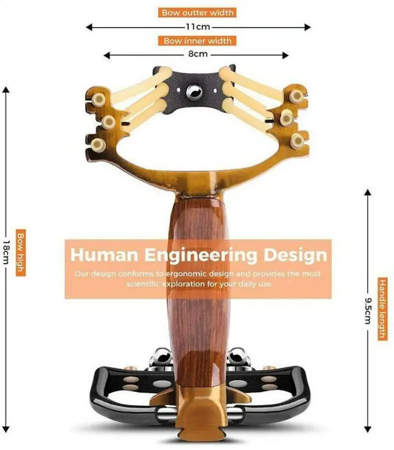 Professional Slingshot Kit for Adults, Outdoor High Velocity Catapult Fish Hunting Slingshot with 100 Ammo Balls and 3 Rubber Bands - Brown - 3