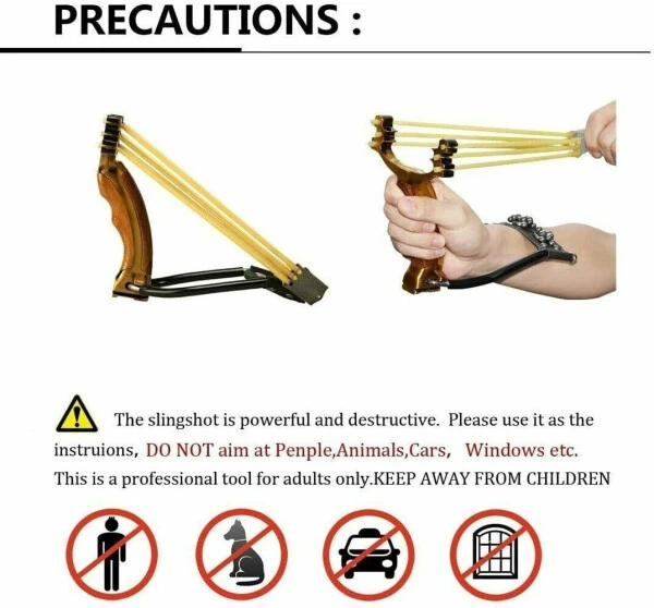 Professional Slingshot Kit for Adults, Outdoor High Velocity Catapult Fish Hunting Slingshot with 100 Ammo Balls and 3 Rubber Bands - Brown - 6
