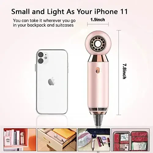 Professional Soch Quritgich 800 W Yengil va ixcham Soch Quritgich Sayohat va Uy uchun Kuchli Oqimli Soch Quritgich Konsentrator Nozul Pushti - 4