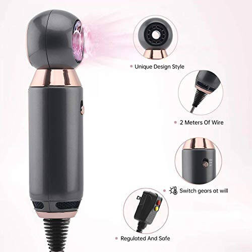 Professional Soch Quritgich 800W Yengil va ixcham Quritgich Kuchli oqim Soch Quritgichlari sayohat va uy uchun Konsentrator naychasi Kulrang - 2