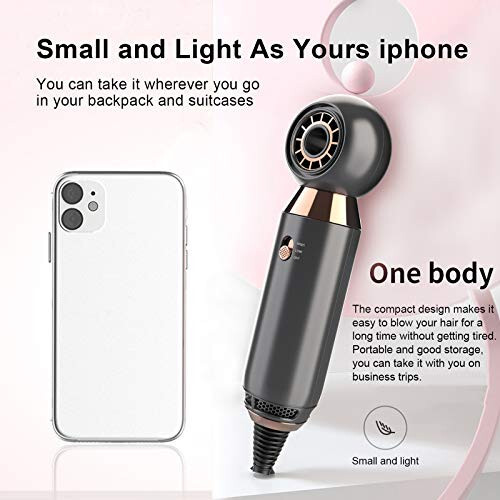 Professional Soch Quritgich 800W Yengil va ixcham Quritgich Kuchli oqim Soch Quritgichlari sayohat va uy uchun Konsentrator naychasi Kulrang - 3