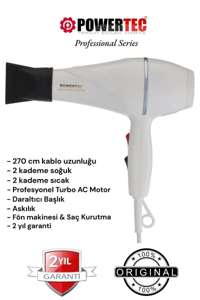 Professional White Tr-501 Hair Dryer - POWERTEC