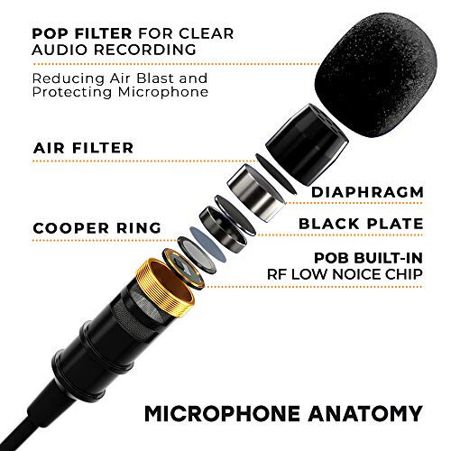 Professional Wired Lavalier Lapel Clip On Microphone for iPhone and Android Smartphone or Camera Omnidirectional Tiny Shirt Mic for Recording with Clip-on Perfect for Vloggers and Bloggers - 5