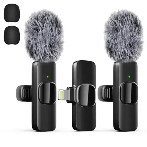 Professional Wireless Lavalier Lapel Microphone for iPhone, Mini Video Recording Mic for Interview Video Podcast Vlog YouTube & Livestream, Noise Reduction, Plug & Play (Lightning Port) 