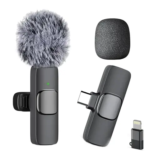 Professional Wireless Lavalier Microphone for iPhone iPad, Cordless Omnidirectional Clip Mic, Plug-Play Microphone for Interview Video Podcast Vlog YouTube 