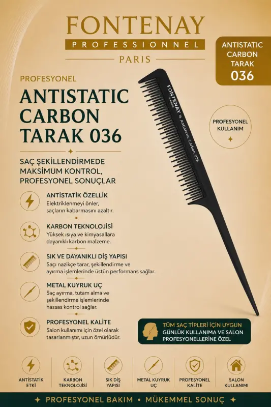 Профессиональная антистатическая карбоновая расческа 036 - 1