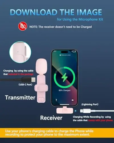 Профессиональный беспроводной петличный микрофон для iPhone iPad (для iPhone 14 и ниже), беспроводной всенаправленный микрофон-клипса, микрофон Plug-Play для интервью, видеоподкастов, влогов, YouTube - 2