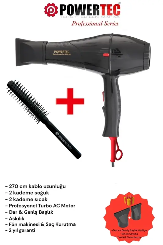 Профессиональный фен Tr-701 + Щетка для укладки Hydra Barber - POWERTEC