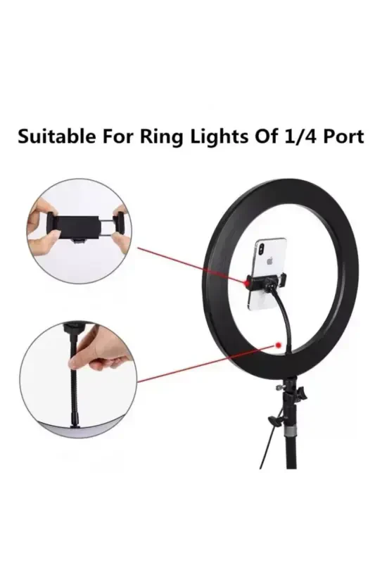 Profesyonel Akrobat Ring Light Telefon Tutucu Klips 360 Derece Döner Fonksiyon-LED PARÇA SİYAH - 5
