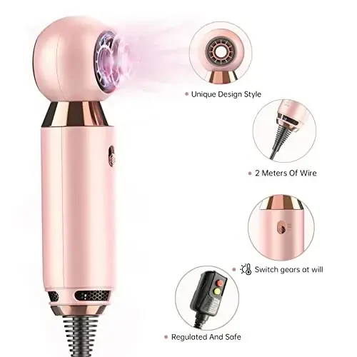 Professional Hair Dryer 800 W Lightweight & Compact Blow Dryer Powerful Flow Hair Dryers for Travel and Home Concentrator Nozzle Pink - ORLIF (1)
