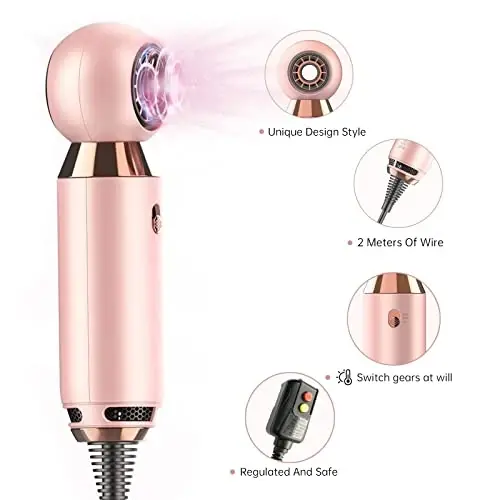 Professional Hair Dryer 800 W Lightweight & Compact Blow Dryer Powerful Flow Hair Dryers for Travel and Home Concentrator Nozzle Pink - PROFESSIONAL (1)