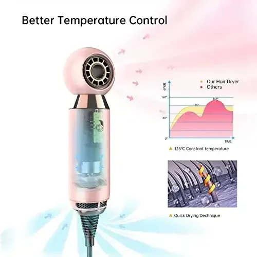 Professional Hair Dryer 800 W Lightweight & Compact Blow Dryer Powerful Flow Hair Dryers for Travel and Home Concentrator Nozzle Pink - 3