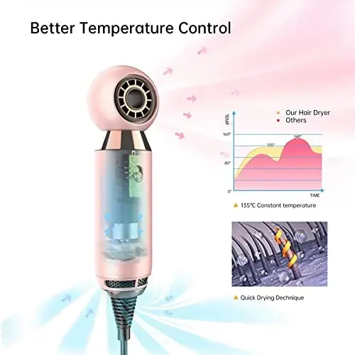 Professional Hair Dryer 800 W Lightweight & Compact Blow Dryer Powerful Flow Hair Dryers for Travel and Home Concentrator Nozzle Pink - 3