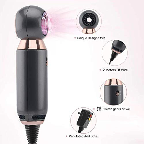 Professional Hair Dryer 800W Lightweight & Compact Blow Dryer Powerful Flow Hair Dryers for Travel and Home Concentrator Nozzle Gray - 2