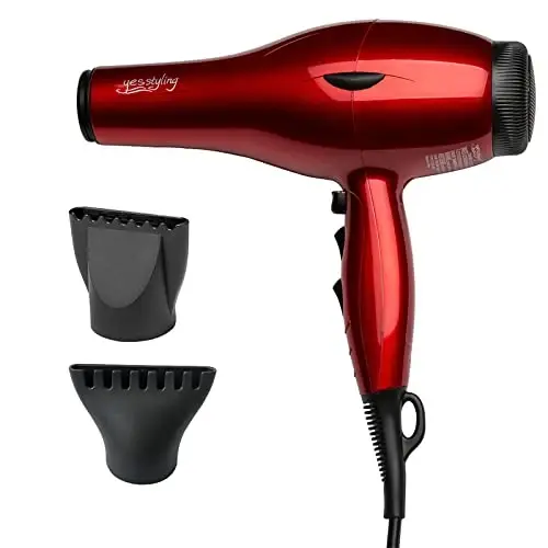 Professional Salon Hair Dryer, 1875W Blow Dryer, 2 Concentrator Nozzles, 3 Heat Settings, 2 Speed Slide Switch, Cool Shot Button, Fast Drying for Family, Low Noise (Cola Red) - 1
