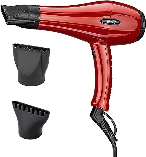 Professional Salon Hair Dryer, Blow Dryer Active Oxygen Negative ions Dryer with 2 AttacModazoneents, Cool Shot Button Low Noise for Fast Drying for Family, Low Noise (Mirror Red) - 1